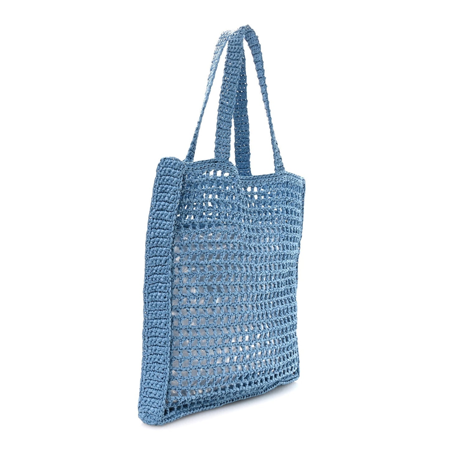 Yarn Raffia Effect Crochet Logo Embroidered Tote Bag Celeste