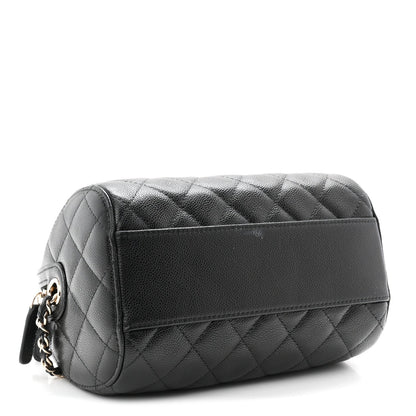 Caviar Quilted Barrel Clutch With Chain  Black