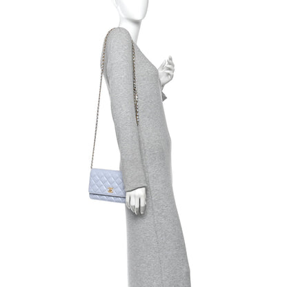 Lambskin Quilted Hearts CC Wallet On Chain WOC Light Blue