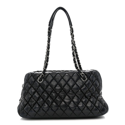 Lambskin Bubble Quilt Small Double Bowling Bag Black