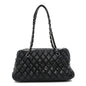 Lambskin Bubble Quilt Small Double Bowling Bag Black