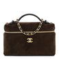 Suede Calfskin Top Handle Trapeze Small Vanity Case With Chain Dark Brown