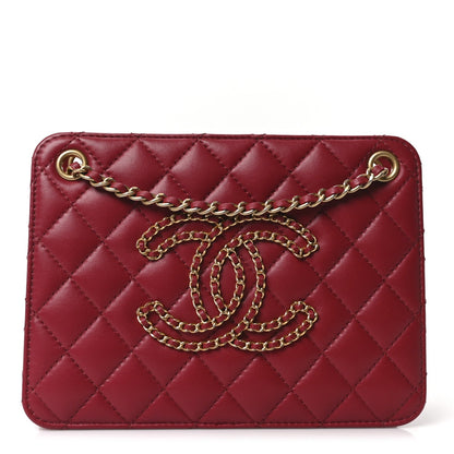 Calfskin Quilted Small CC Chain Accordion Tote Red