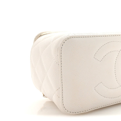 Caviar Quilted Small Vanity Case With Chain White
