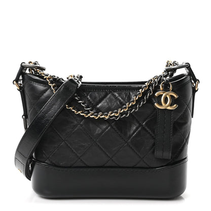 Aged Calfskin Quilted Small Gabrielle Hobo Black