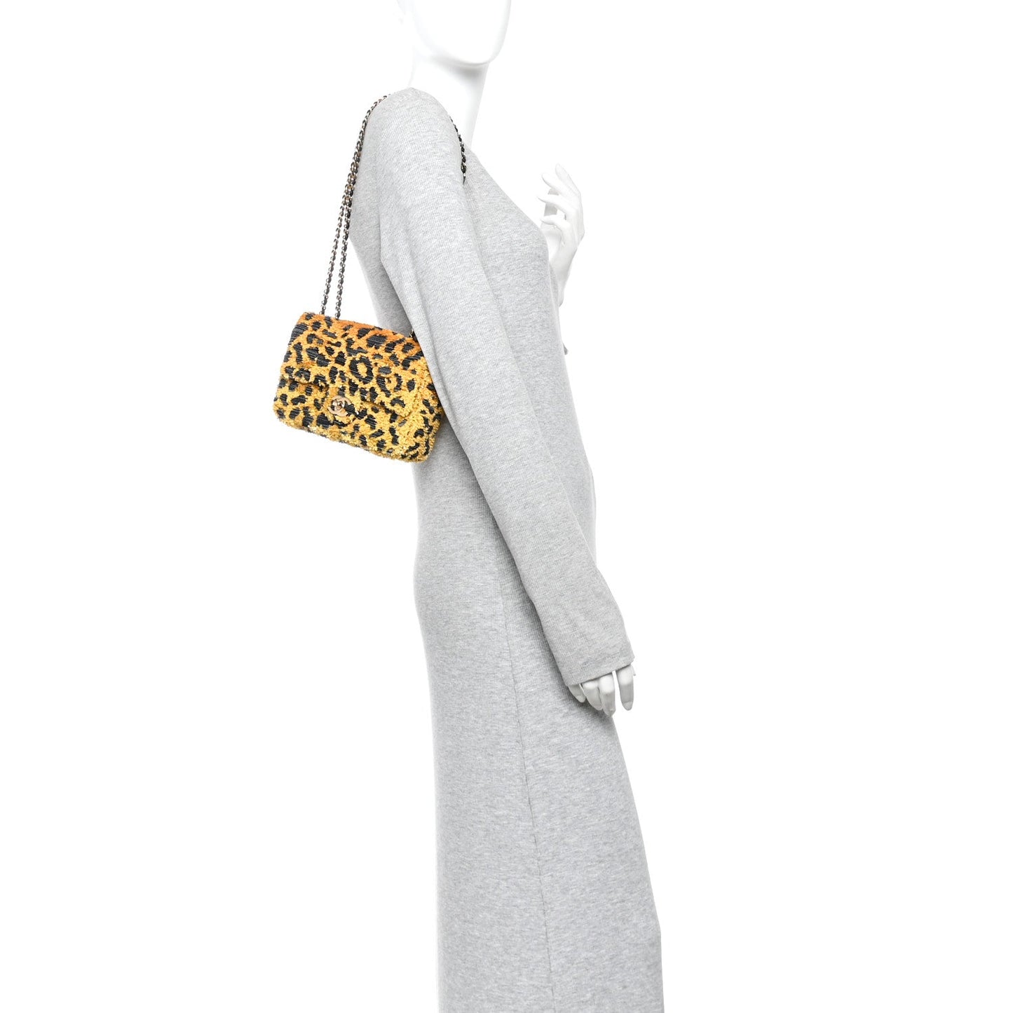 Sequin Mixed Fibers Leopard Print Mini Rectangular Flap Black Orange