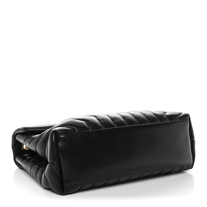Calfskin Y Quilted Monogram Medium Loulou Chain Satchel Black