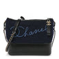 Calfskin Wool Embroidered Paris Hamburg Small Gabrielle Hobo Dark Navy Blue