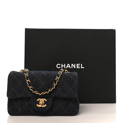 Denim Quilted Mini Rectangular Flap Dark Blue