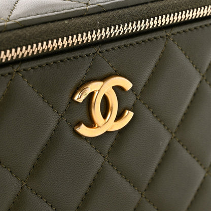 Lambskin Quilted Pick Me Up Vanity Case Khaki