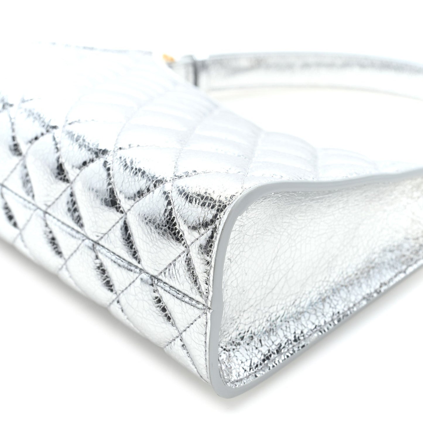 Metallic Aged Calfskin Quilted Hobo Bag Silver