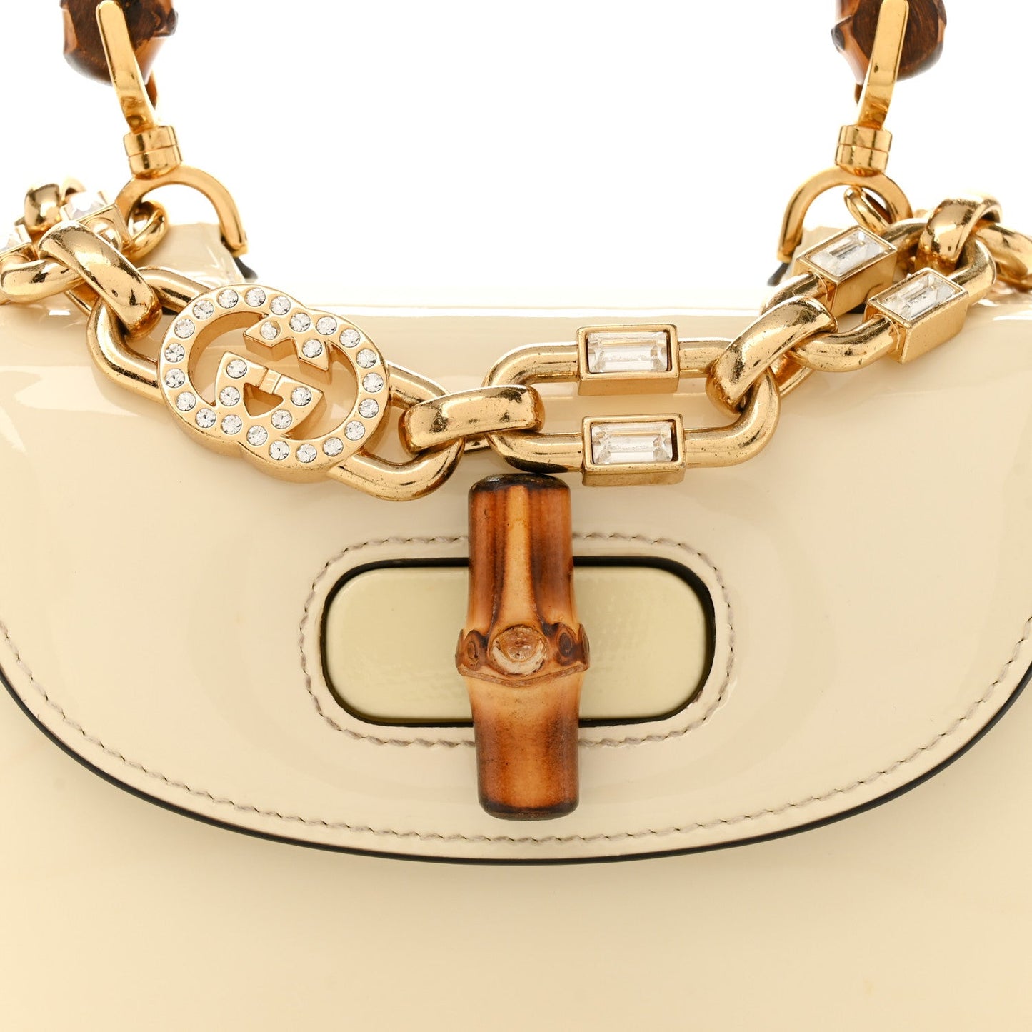 Patent Crystal Mini Bamboo 1947 Top Handle Chain Bag White