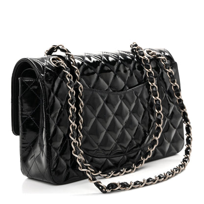Glazed Calfskin Quilted Medium Double Flap Black
