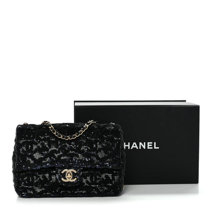 Sequin Quilted Small Single Flap Black