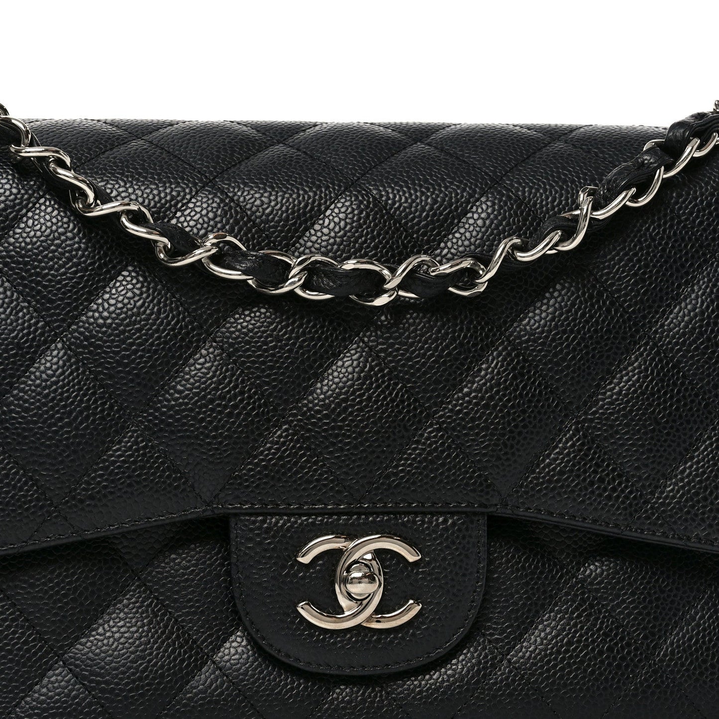 Caviar Quilted Jumbo Double Flap Black
