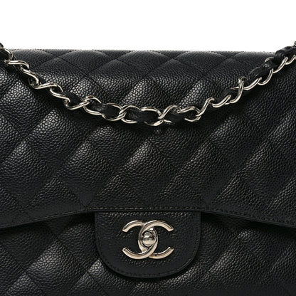 Caviar Quilted Jumbo Double Flap Black
