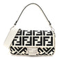 Canvas Vitello King FF Embroidered Baguette White Black