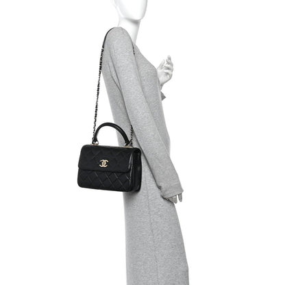 Lambskin Quilted Small Trendy CC Dual Handle Flap Bag Black