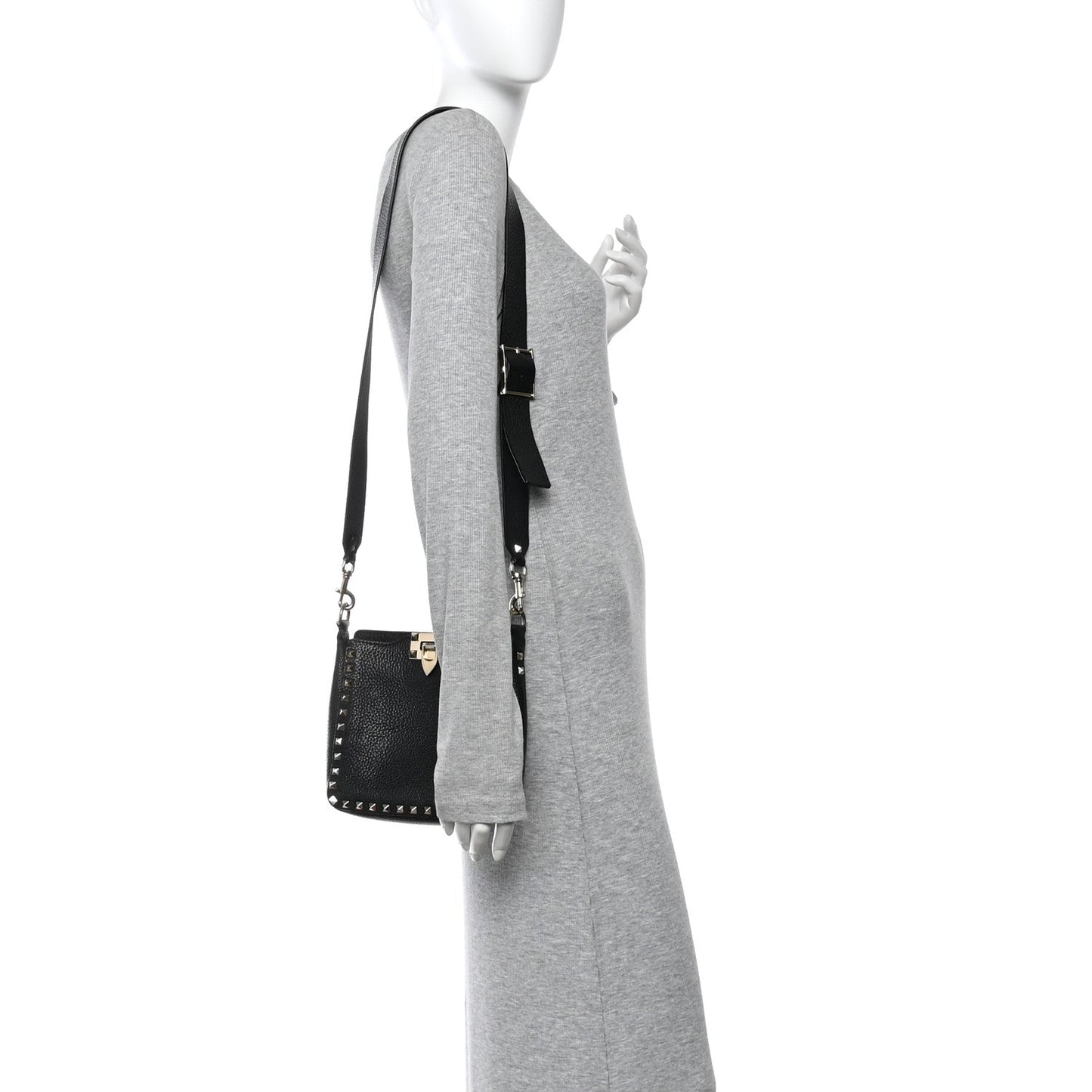 Pebbled Calfskin Mini Rockstud Flip-Lock Messenger Bag Black