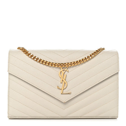 Grain De Poudre Matelasse Chevron Monogram Chain Wallet Crema Soft