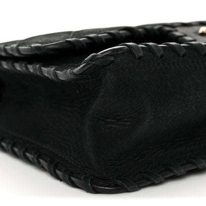 Iridescent Calfskin Small Happy Stitch Flap Black