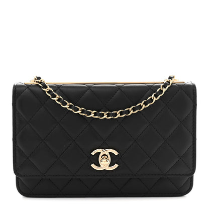 Lambskin Quilted Trendy CC Wallet On Chain WOC Black