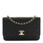 Lambskin Quilted Trendy CC Wallet On Chain WOC Black