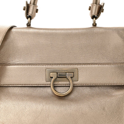 Metallic Grained Calfskin Medium Sofia Satchel Gold