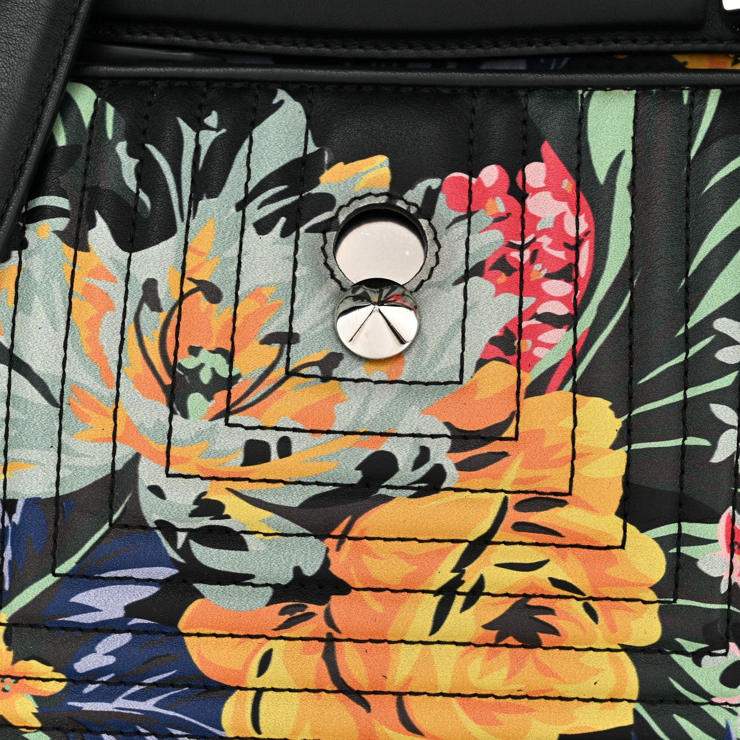 Calfskin Trapuntata Floral Small DotCom Click Chain Satchel Black Multicolor