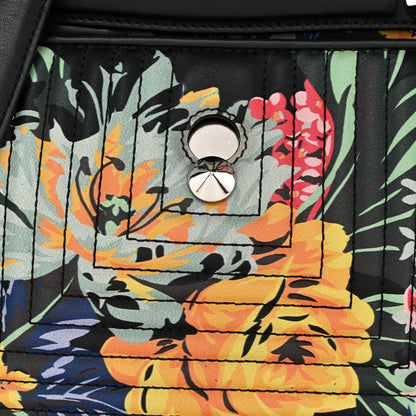 Calfskin Trapuntata Floral Small DotCom Click Chain Satchel Black Multicolor