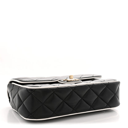 Lambskin Quilted Resin Graphic Frame Flap Bag Black White