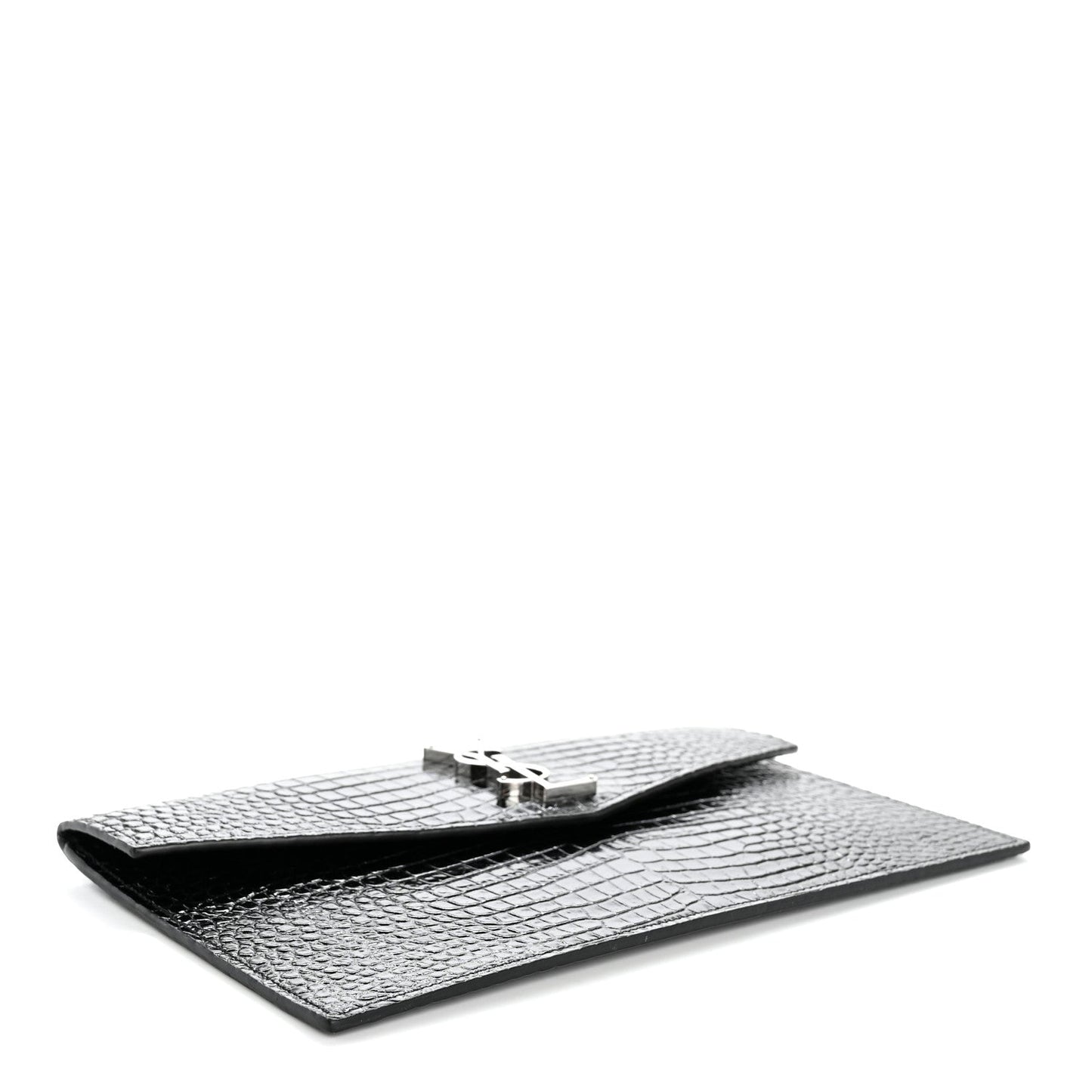 Calfskin Crocodile Embossed Uptown Monogram Pouch Black