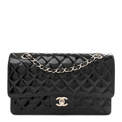 Patent Quilted Medium Double Flap Black