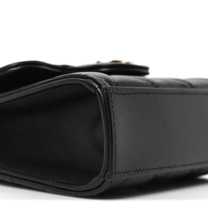 Lambskin Quilted Top Handle Flap Clutch With Chain Black