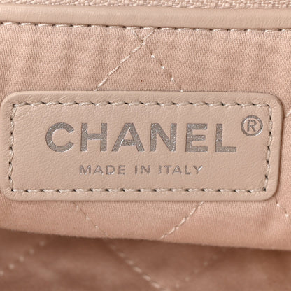 Shiny Calfskin Quilted Chanel 22 Backpack Beige