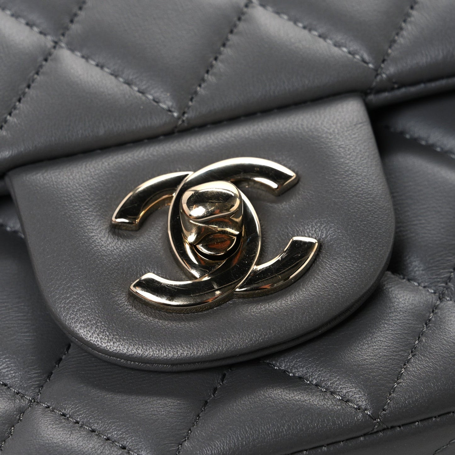 Lambskin Quilted Mini Rectangular Flap Grey