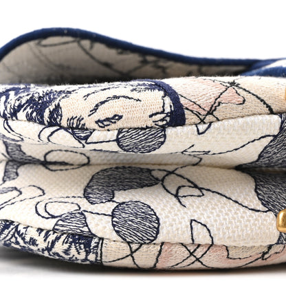Canvas Embroidered Around the World Saddle Bag Blue
