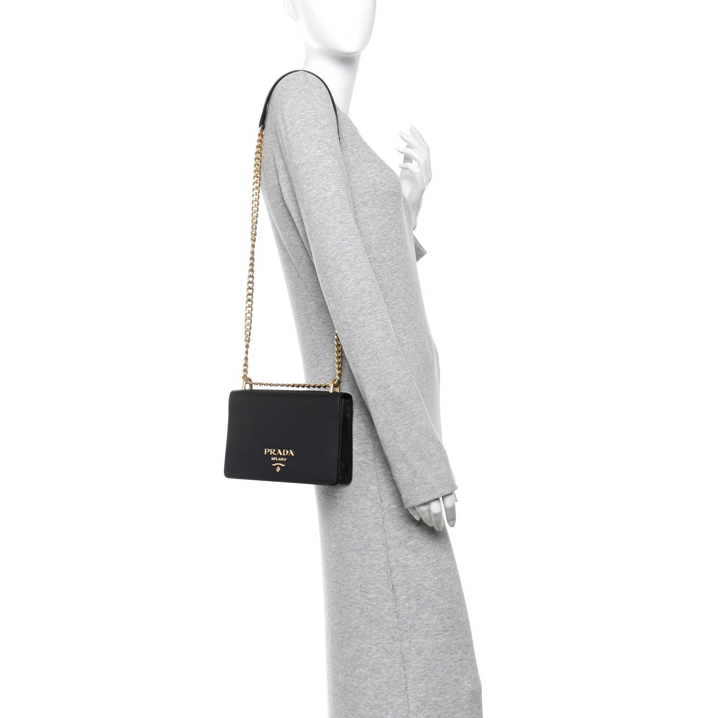 Saffiano Chain Shoulder Bag Black