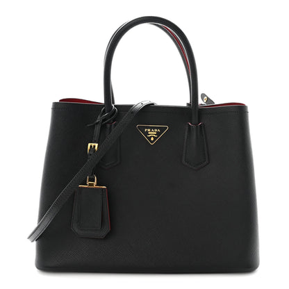 Saffiano Cuir Medium Double Bag Black Fuoco
