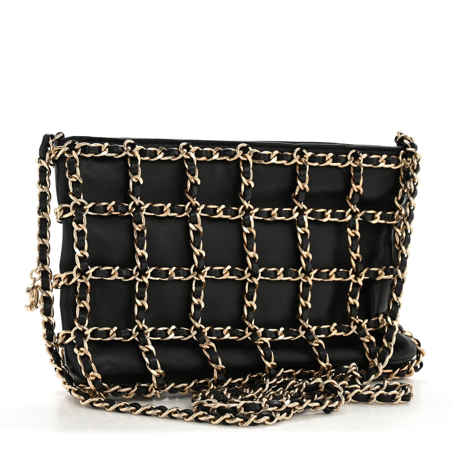 Lambskin Chain Frame Shoulder Bag Black
