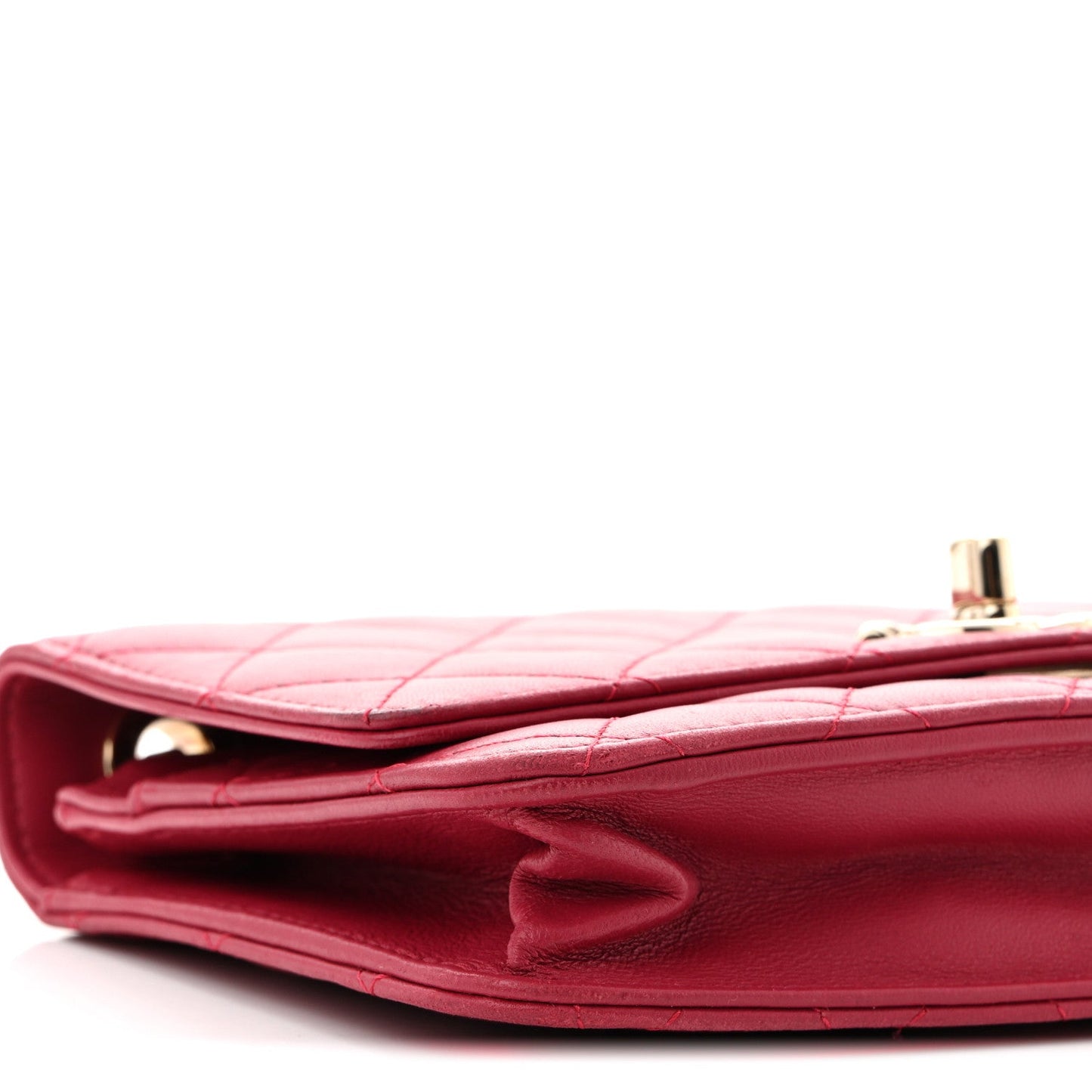 Lambskin Quilted Trendy CC Wallet On Chain WOC Dark Pink
