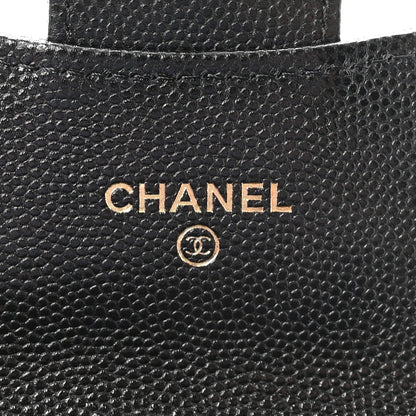 Caviar Quilted Flap Card Holder On Chain Black