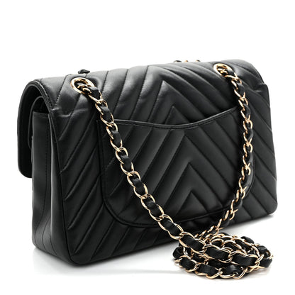 Lambskin Chevron Quilted Small Double Flap Black