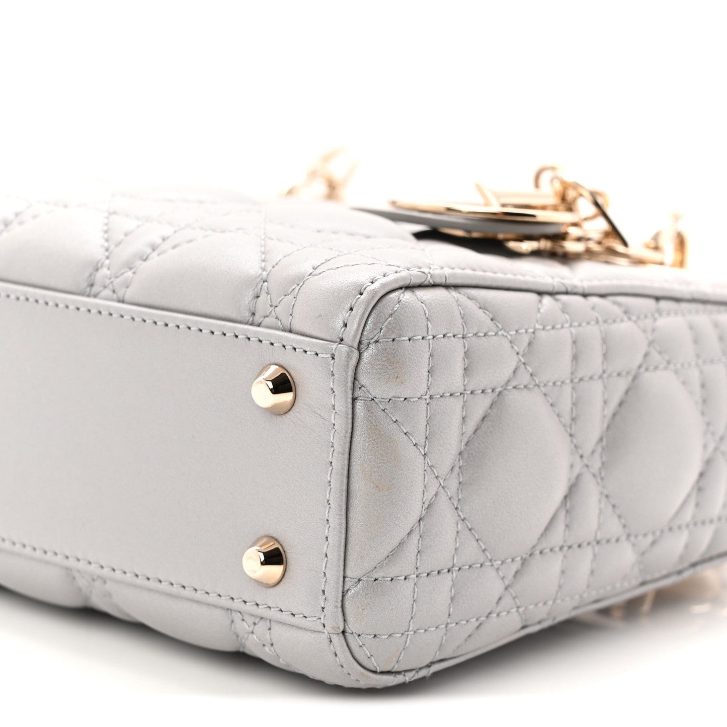 Metallic Lambskin Cannage Mini Lady Dior Grey