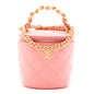 Lambskin Quilted Afternoon Tea Top Handle Vanity Case With Chain  Light Pink