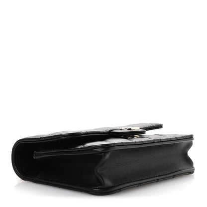 Lambskin Quilted Flap Phone Holder With Chain Black