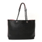 Perforated Grained Calfskin Large Shopping Tote Black