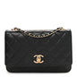 Lambskin Quilted Trendy CC Wallet On Chain WOC Black