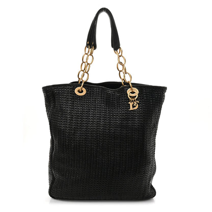 Lambskin Woven Dior Soft Shopping Tote Black