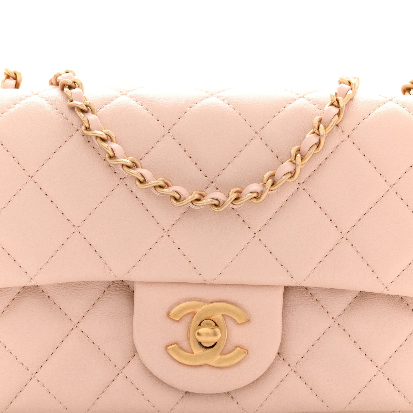 Lambskin Quilted Mini Rectangular Pearl Crush Flap Light Beige